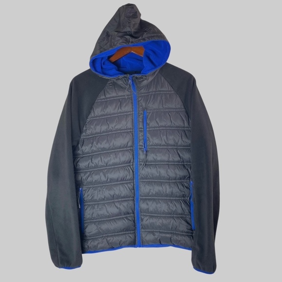 GAP Men Lightweight Fleece Warm Hooded Puffer Jacket  Black Blue Size M - Picture 2 of 10
